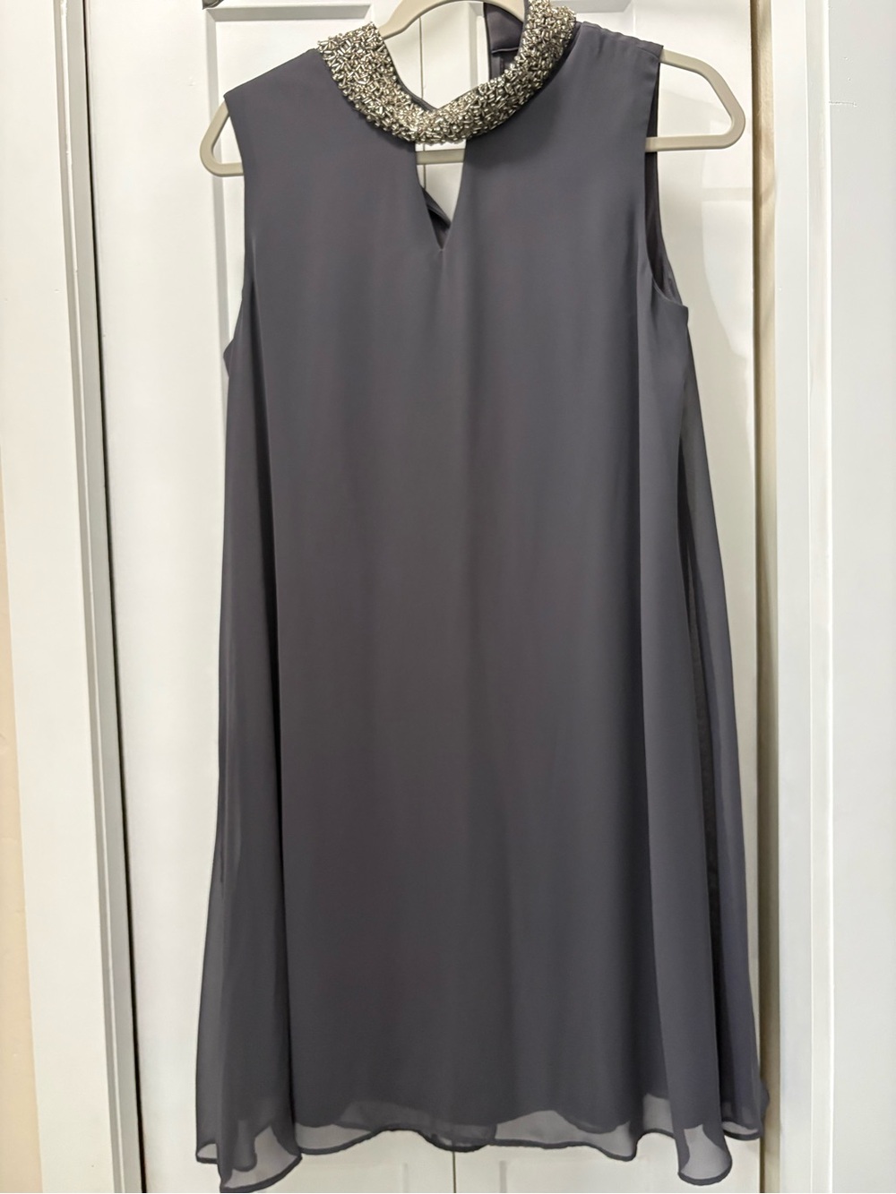 PERCEPTIONS Beaded Collar Sleeveless Shift Dress - Gray Size 10